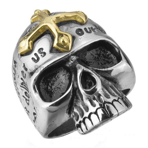 Stainless Steel Gothic Gold Cross Skull Men Ring SWR0097 - Click Image to Close
